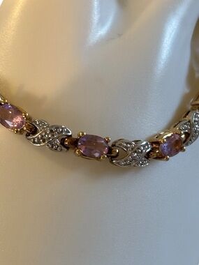 Gold Sterling Silver Amethyst Diamond Tennis Bracelet